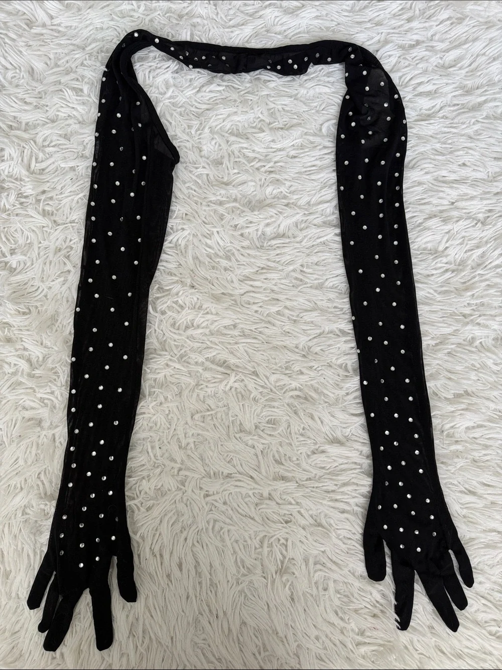 Sheer Mesh Rhinestone Black Gloves Wrap